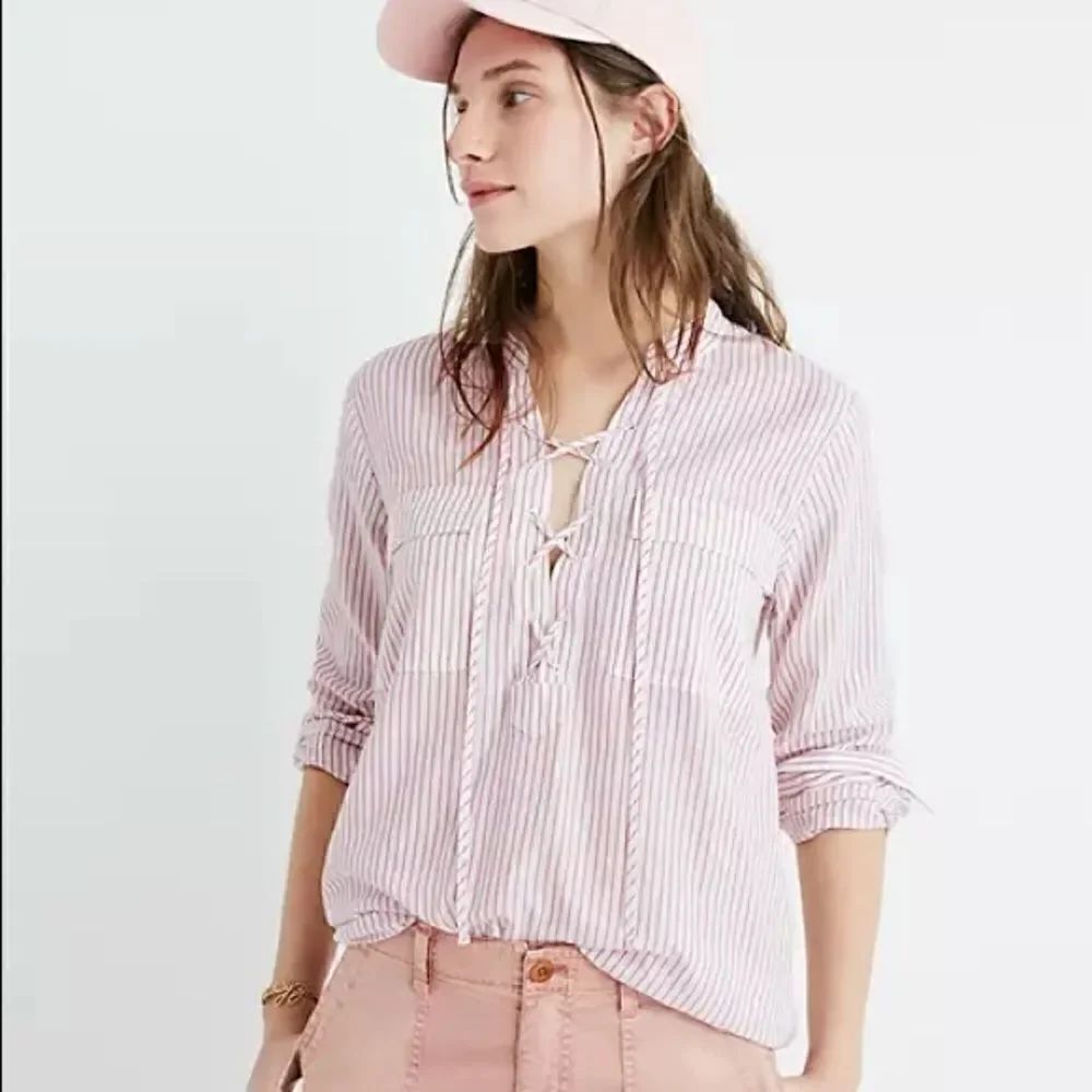 Madewell Terrace Lace-Up Shirt in Vera Stripe